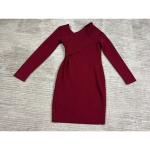 Illusory Dress Womens Small Burgundy Knit Asymmetrical Off Shoulder Bodycon Mini